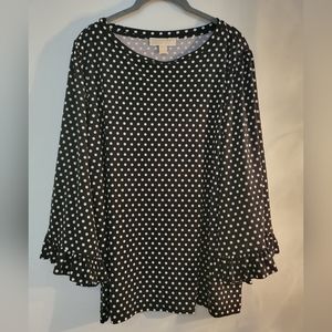 Michael Kors Long Sleeve Black/White Polka Dot Long Sleeve Blouse, Size L
